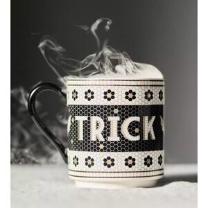 Anthropologie‎ The Bistro Tile Stoneware Mug Halloween Trick or Treat 13oz NEW!